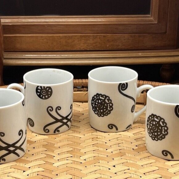 Set of 4  Pottery Barn Fez Expresso Cups & Saucers Black & White Made in Japan - Picture 1 of 5